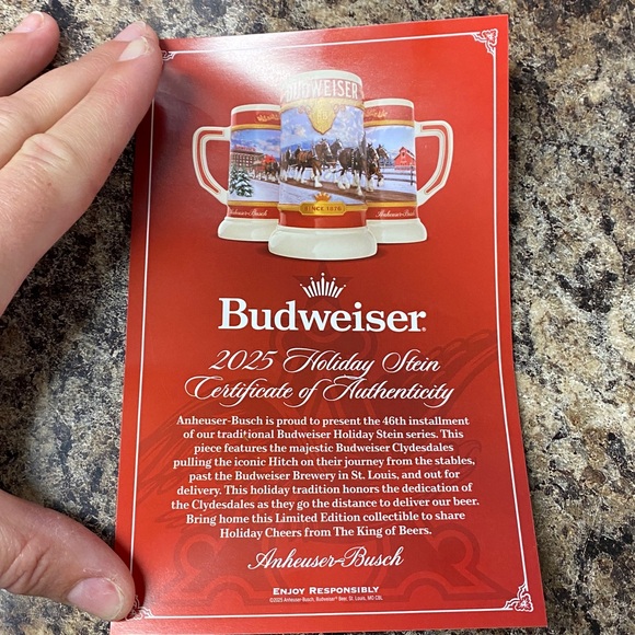 Budweiser Red and White Beer Stein with Clydesdales 46th Edition - Picture 4 of 5